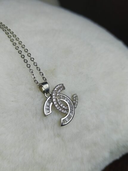 Chic Silver-Plated Double-C Zirconia Pendant Necklace | Luxury Designer Style Jewelry