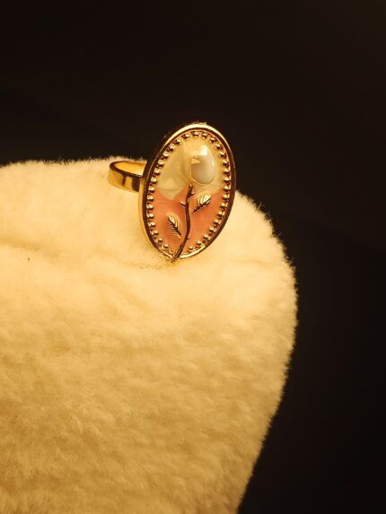 Oval Mother-of-Pearl Rose Ring | Vintage Cameo Style Statement Jewelry