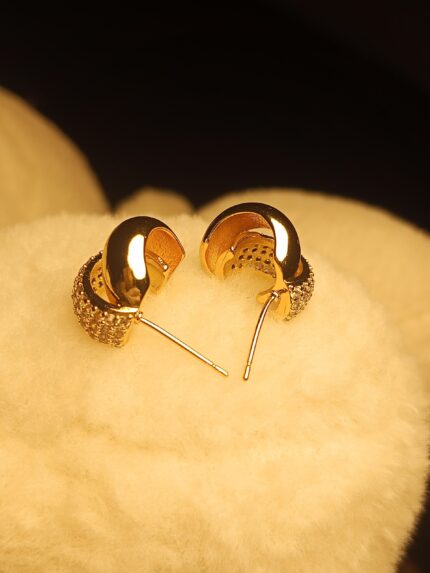 Chic Pave Crystal Gold Huggie Earrings | Double Loop Drop Hoops