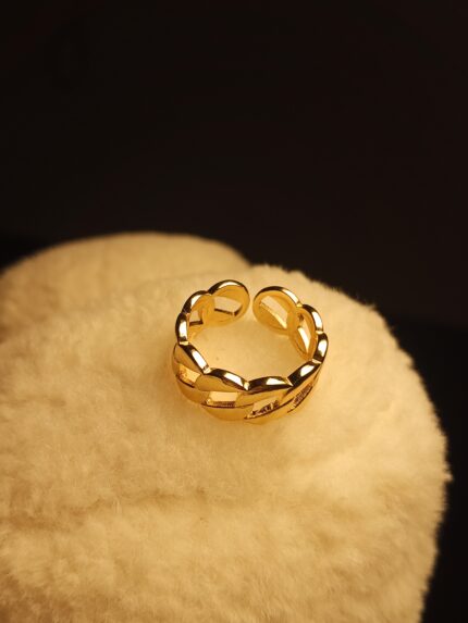 Chunky Gold-Plated Curb Chain Ring | Trendy Adjustable Open Band Jewelry