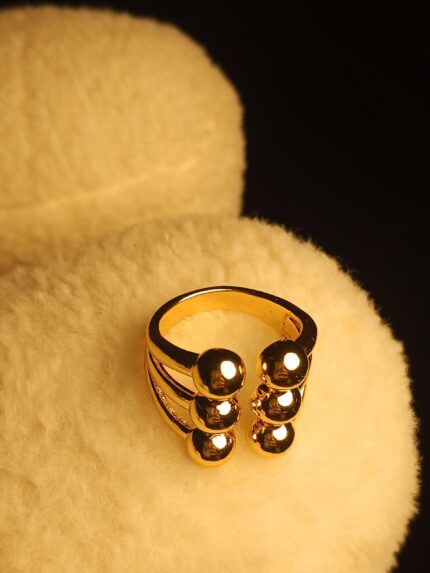 Bold Gold Triple-Row Ball Ring | Modern Statement Adjustable Open Jewelry