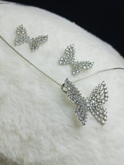 Sparkling Pave CZ Butterfly Necklace and Earrings Set