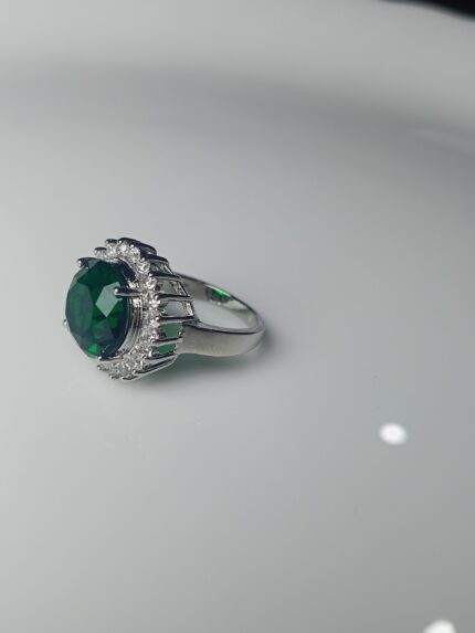 Regal Oval Emerald Green Statement Ring with Dazzling Crystal Halo