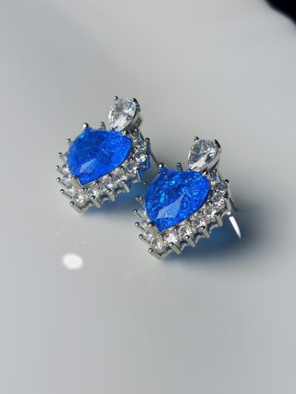 Royal Blue Heart & Halo Stud Earrings | Luxury Zirconia Silver Jewelry