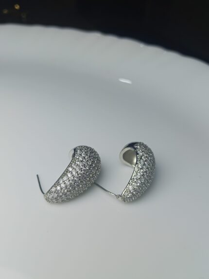 Dazzling Pavé CZ Teardrop Huggie Hoop Earrings | Silver-Tone Eternity Hoops