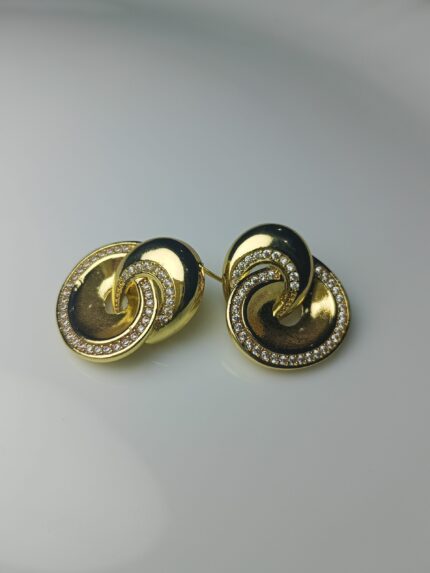 Chunky Interlocking Gold Circle Stud Earrings | Crystal Pavé Statement Jewelry