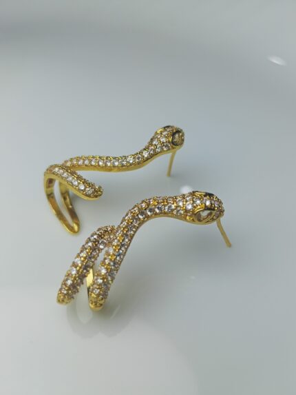 Pave-Set Gold-Tone Serpent Climber Earrings – Cubic Zirconia Snake Huggie Studs