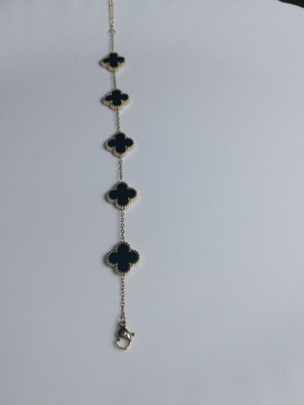 Iconic Five-Clover Gold Link Bracelet | Black Enamel Motif
