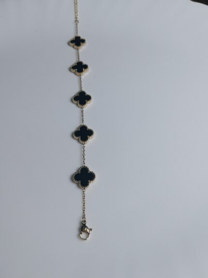 Iconic Five-Clover Gold Link Bracelet | Black Enamel Motif