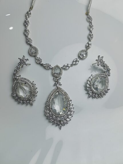 Ice Queen Clear Crystal Statement Necklace & Earring Set | Silver Plated Bridal