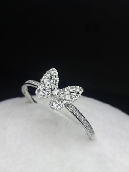 Dazzling Butterfly Crystal Bangle Bracelet | Silver-Tone Statement Cuff