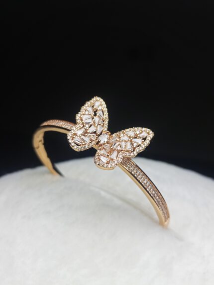 Rose Gold Butterfly Bangle Bracelet with Baguette & Round Crystals
