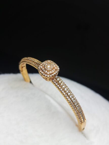 Classic Gold Pave Crystal Circle Bangle Bracelet | Double Row Statement Cuff