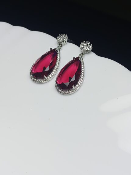 Luxury Ruby Red Teardrop Dangle Earrings | CZ Diamond Halo Statement Jewelry