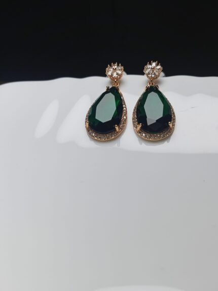 Luxurious Emerald Green Dangle Earrings | Gold Plated CZ Statement Jewelry