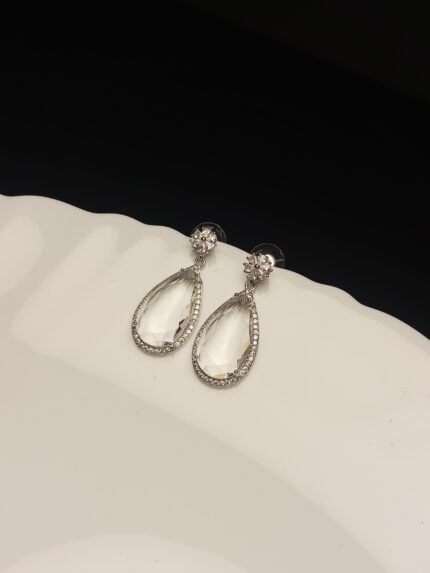 Sparkling Pear-Cut Cubic Zirconia Drop Earrings - Silver Plated Statement Jewelry