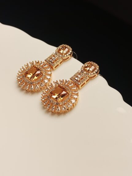 Champagne Zircon Gold Plated Drop Earrings | Semi-Precious Stone Jewelry