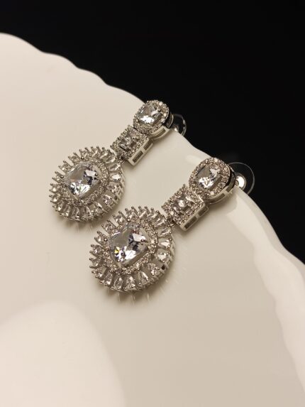 Brilliant White Zircon Silver Plated Drop Earrings | Bridal & High Glamour Jewelry