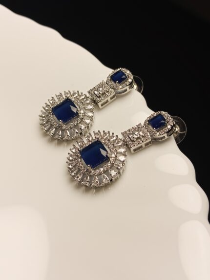 Deep Blue Zircon Silver Plated Drop Earrings | Sapphire Luxury Jewelry