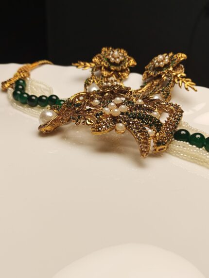 Emerald Bead & Gold Filigree Choker Set | Traditional Festive