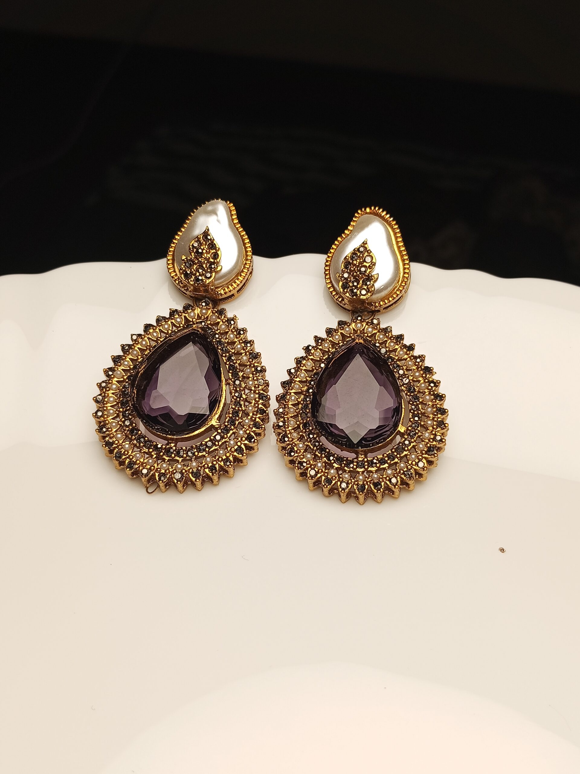 Amethyst Purple & Antique Gold Choker Necklace Set | Formal