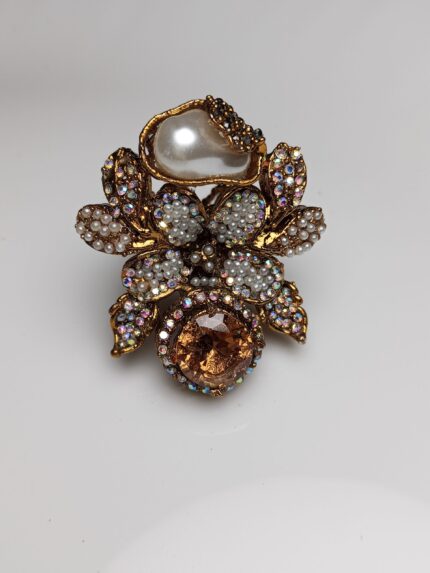 Golden Topaz & Micro Pearl Floral Cocktail Ring