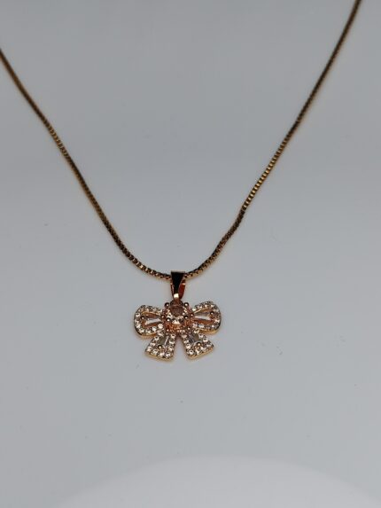 Pave Rhinestone Bowknot Pendant Necklace | Rose Gold Finish