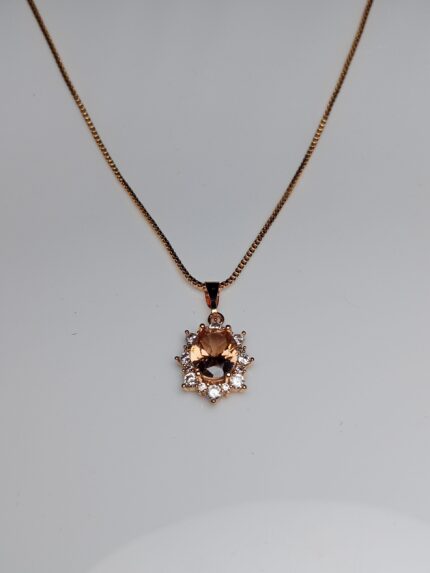 Champagne Topaz Halo Pendant Necklace | Rose Gold Chain