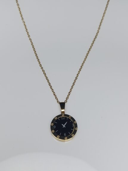 Black Roman Numeral Watch Pendant Necklace | Gold Plated
