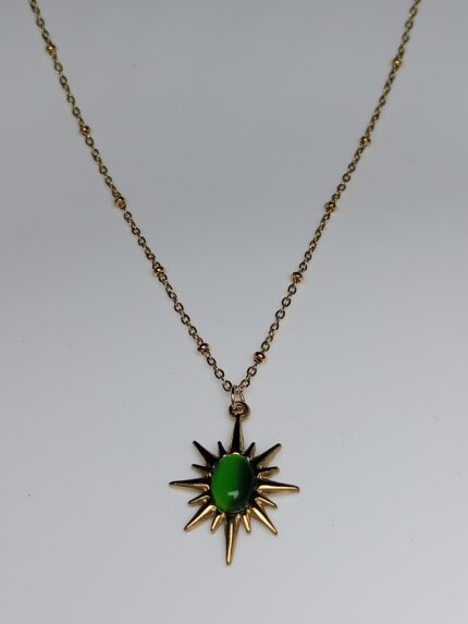 Green Cat-Eye Starburst Pendant Necklace | Modern Gold