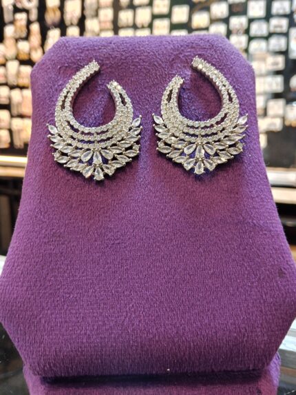 Diamond Look Crescent Hoop Earrings with Marquise and Pavé Crystal Accents