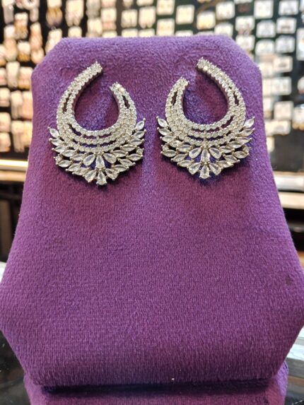 Diamond Look Crescent Hoop Earrings with Marquise and Pavé Crystal Accents