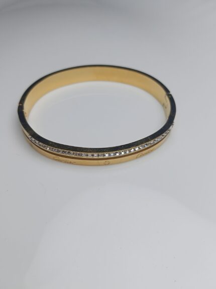 Classic Gold Plated Thin Bangle with Crystal Pave Channel | Everyday Minimalist Jewelry