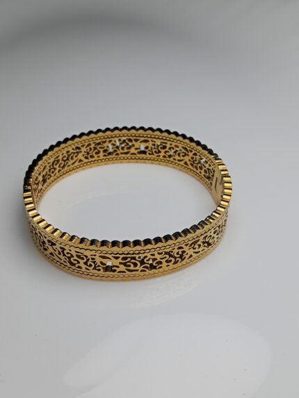 Intricate Gold Filigree Lace Bangle Bracelet | Laser-Cut Wide Cuff Jewelry