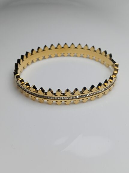 Geometric Spike Bangle Bracelet with Pavé Crystal Inlay in High-Shine Gold Finish