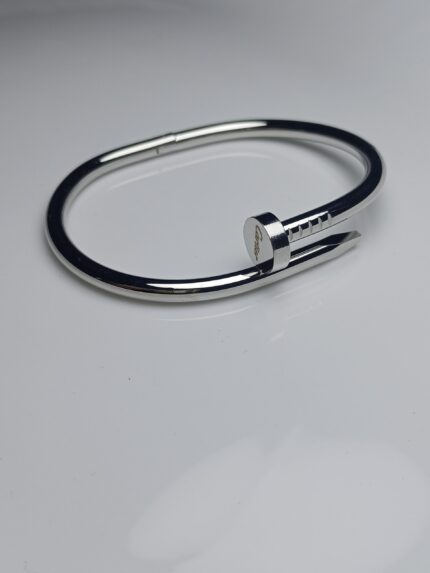 Modern Nail Design Bangle Bracelet in High-Polish Silver Tone