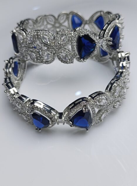 Royal Blue Cat-Eye Stone Zircon Bangles Set – Luxury Silver Bridal Kada