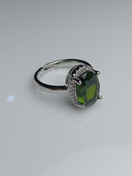 Peridot Green Oval Halo Adjustable Silver Ring – August Birthstone Style