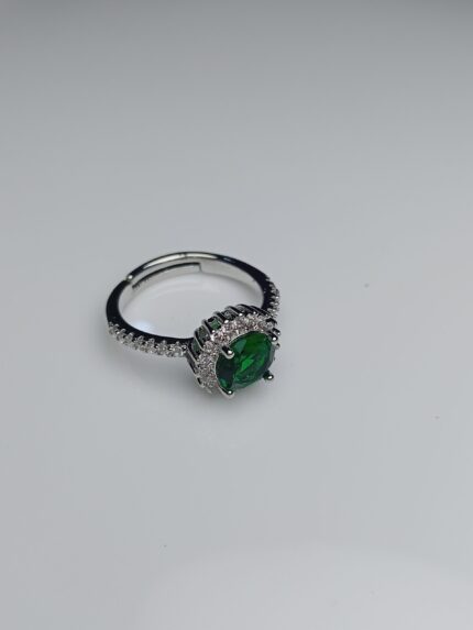 Peridot Green Zircon Halo Adjustable Silver Ring – August Birthstone Style