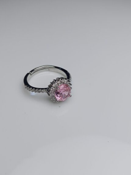 Pink Morganite Oval Halo Adjustable Silver Ring – Romantic Pave Band