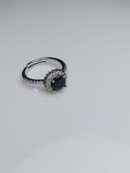 Luxe Black Spinel Halo Adjustable Silver Ring – Sparkling Pave Band
