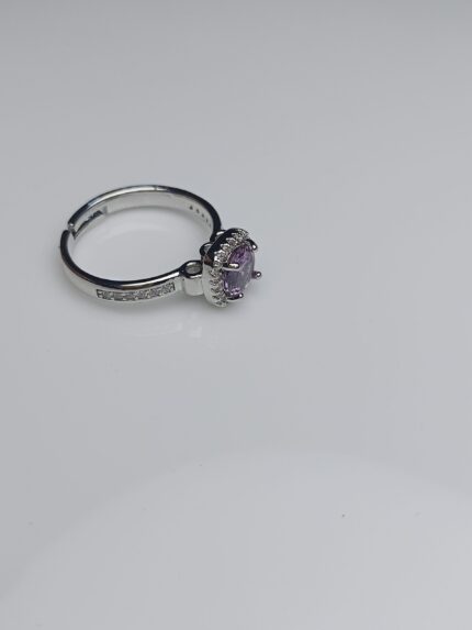 Light Amethyst Halo Adjustable Silver Ring – Pave Zircon Band